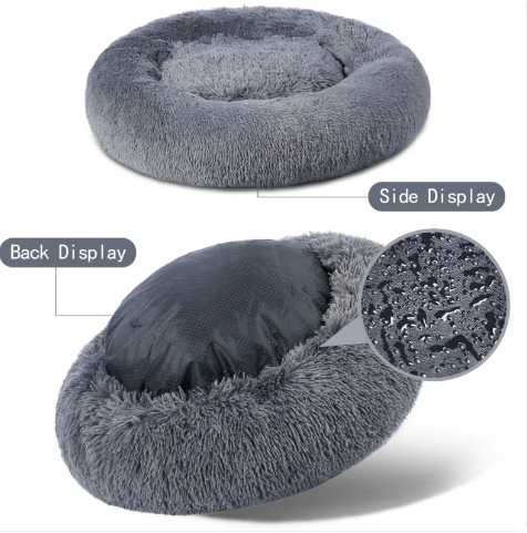 Cama acolchada en forma de dona para perros y gatos