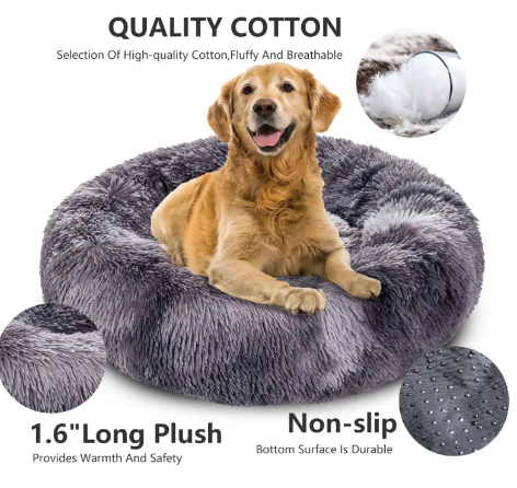 Cama acolchada en forma de dona para perros y gatos