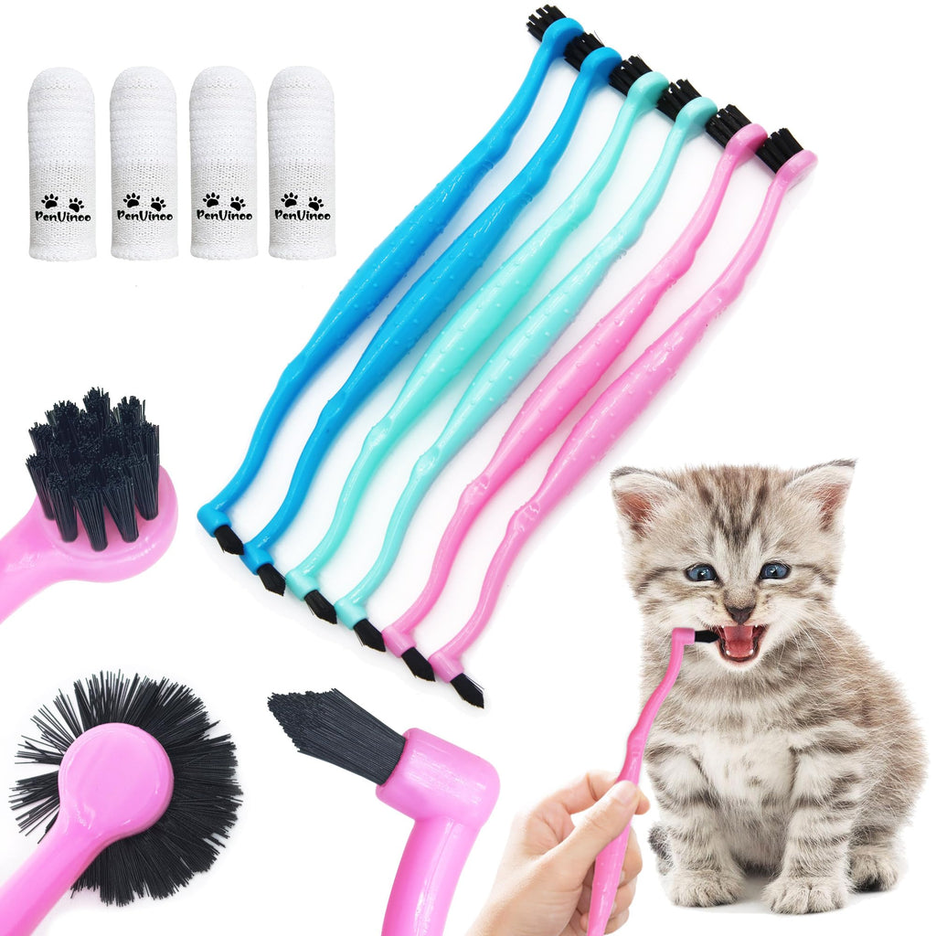 PenVinoo Dual Sided cat Toothbrush Finger Toothbrush with Micro Head for Small to Large Dogs & Cats (Black Small Round)